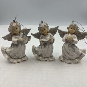 Homeco Silver and White ANGEL ORNAMENTS Set of 3 Home Interior 54037